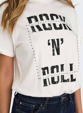 Camisa Only Dolla rocknroll branca para mulher