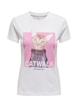 Camisa Only Vibe Life cat branca para mulher