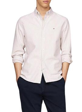 Camisa Tommy Hilfiger Oxford listras bege e branco para homem