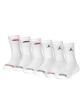 Pack de 6 meias Jordan Legend Crew brancas para menina e menino