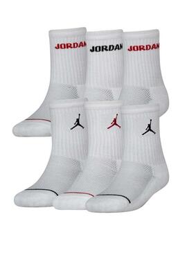 Pack de 6 meias Jordan Legend Crew brancas para menina e menino