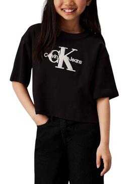 T-shirt Calvin Klein Teddy Monólogo em preto para menina.