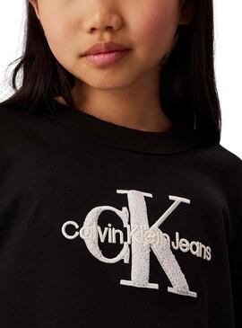 T-shirt Calvin Klein Teddy Monólogo em preto para menina.