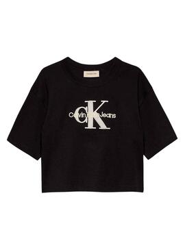 T-shirt Calvin Klein Teddy Monólogo em preto para menina.