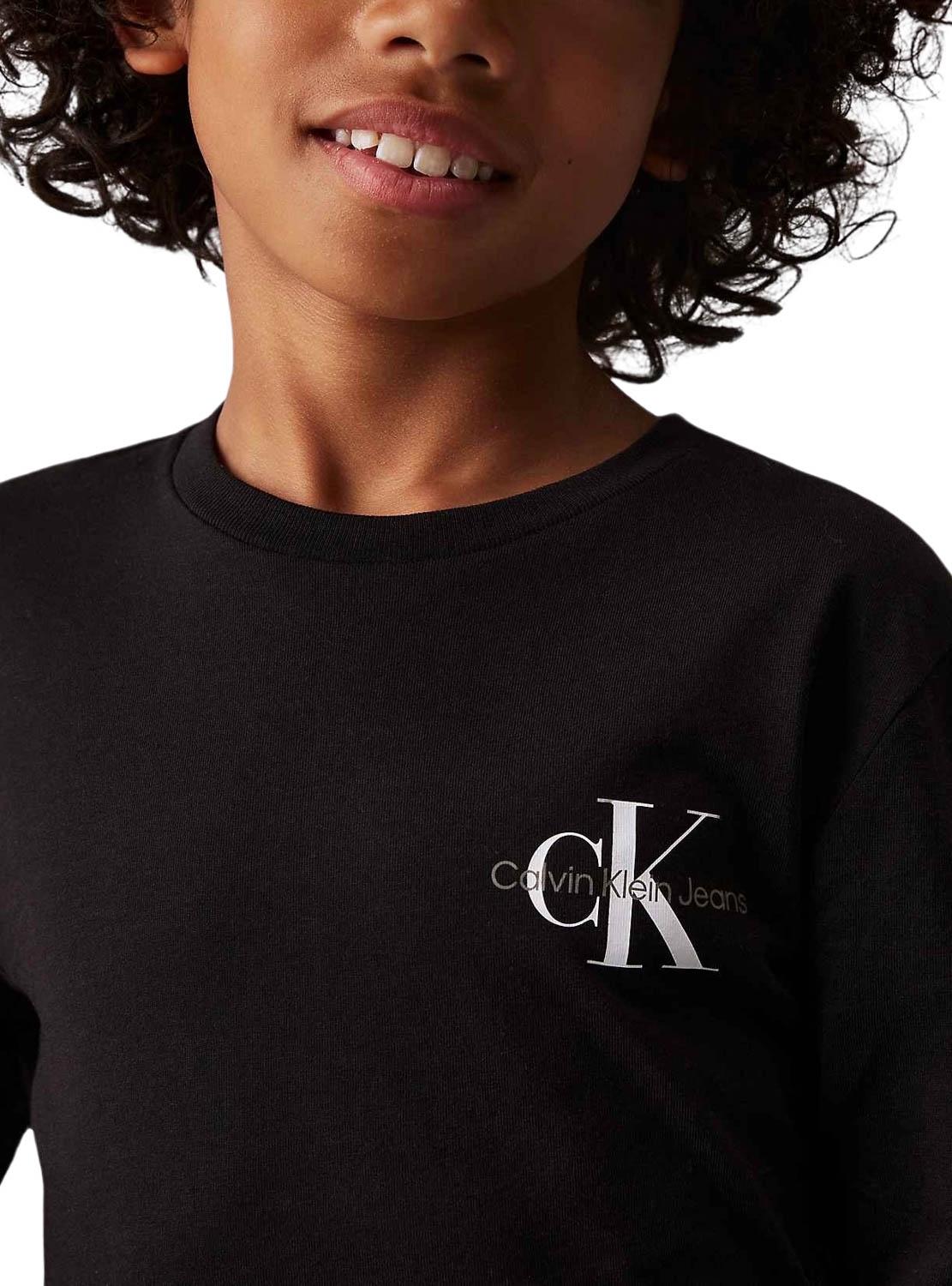 T-shirt Calvin Klein Long Monólogo em preto para crianças