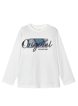 T-shirt Mayoral com aplique de tecido branco para menino