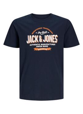 Camiseta Jack and Jones Logo azul marinho para menino