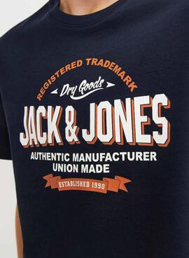 Camiseta Jack and Jones Logo azul marinho para menino