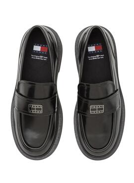 Mocassins Tommy Jeans Hardware de couro pretos para mulher