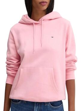 Moleton Tommy Jeans Flag Regular rosa com capuz para mulher