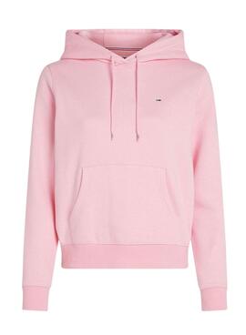 Moleton Tommy Jeans Flag Regular rosa com capuz para mulher