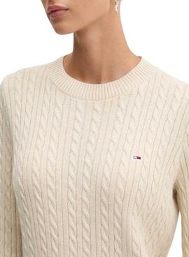 Camisola Tommy Jeans Essential em tricot bege para mulher