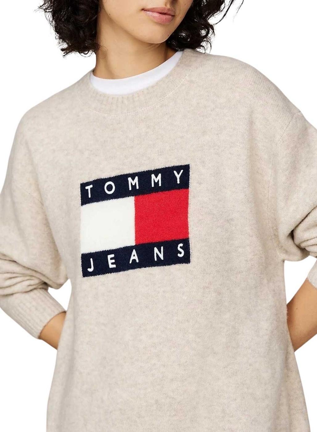 Vestido Tommy Jeans lã bandeira bege para mulher