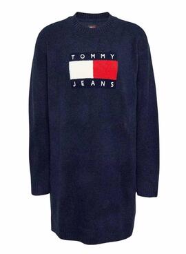 Vestido Tommy Jeans lã bandeira marinho para mulher