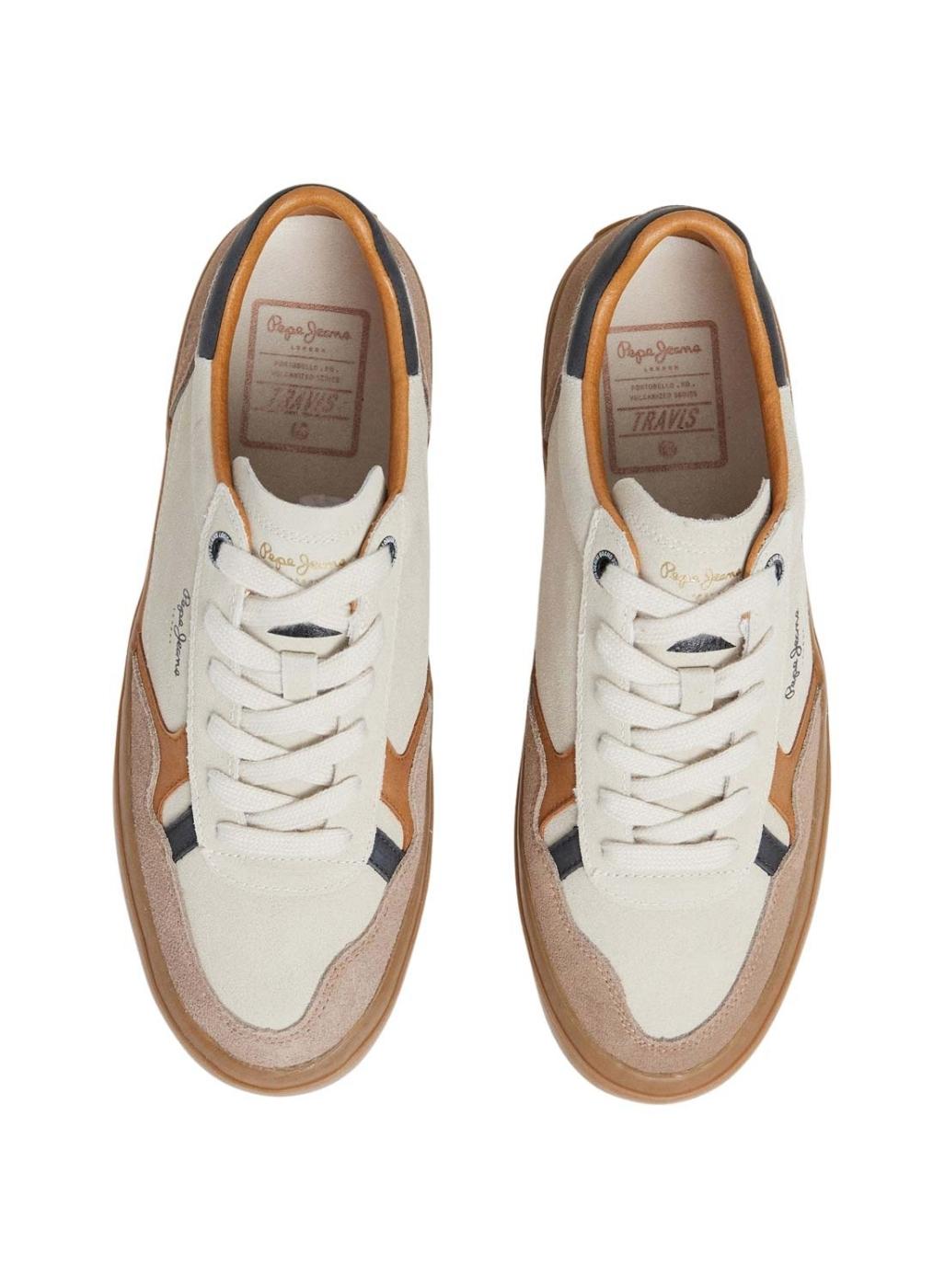 Sapatos Pepe Jeans Travis retro branco e bege para homem