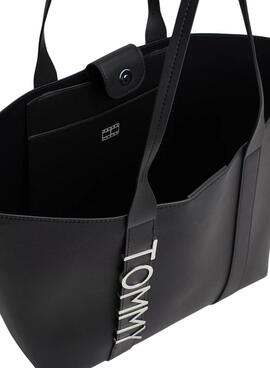 Bolsa Tommy Jeans Tote City Bold preta para mulher