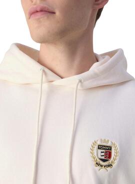 Sweatshirt com capuz Tommy Jeans Crest bege para homem