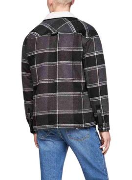 Sobrecamisa Tommy Jeans Sherpa xadrez cinza para homem