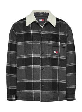 Sobrecamisa Tommy Jeans Sherpa xadrez cinza para homem