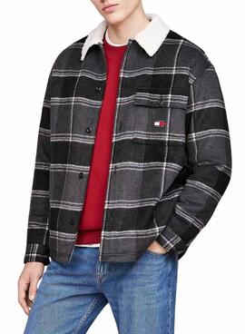 Sobrecamisa Tommy Jeans Sherpa xadrez cinza para homem