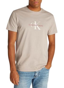 Camiseta Calvin Klein Jeans Distressed bege para homem