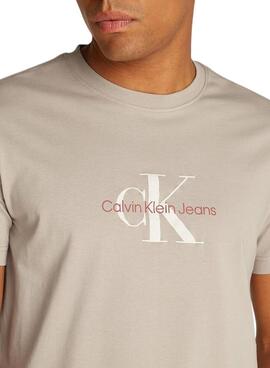 Camiseta Calvin Klein Jeans Distressed bege para homem