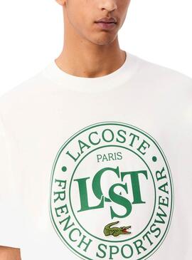 Camiseta Lacoste LCST branca e verde para homem