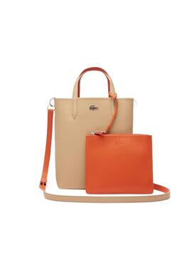 Bolsa Lacoste Anna Vertical Bege e Laranja para mulher