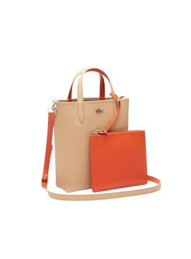 Bolsa Lacoste Anna Vertical Bege e Laranja para mulher