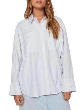 Camisa Vila Vifine Listas Azuis Oversized para mulher