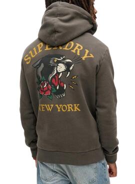 Moletom Superdry Tattoo Back Graphic com capuz preto para homens