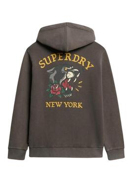 Moletom Superdry Tattoo Back Graphic com capuz preto para homens