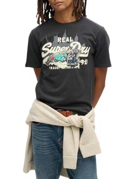 Camiseta Superdry gráfica Nova Iorque preta para homem