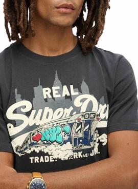 Camiseta Superdry gráfica Nova Iorque preta para homem