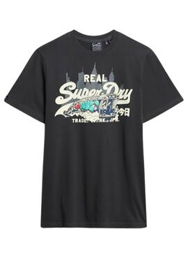 Camiseta Superdry gráfica Nova Iorque preta para homem