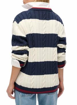 Jersey Superdry Oversized Cable listras azul para mulher