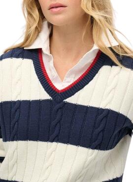 Jersey Superdry Oversized Cable listras azul para mulher