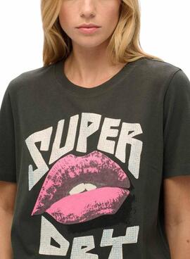 Camiseta Superdry Lo-Fi Punk preta para mulher