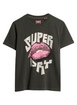 Camiseta Superdry Lo-Fi Punk preta para mulher