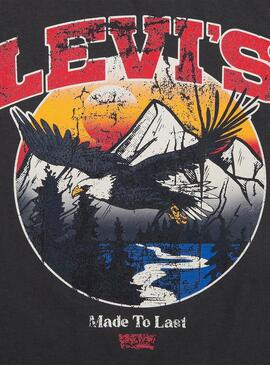 Camiseta Levis Soar preta lavada para criança