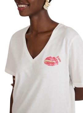 Camiseta Naf Naf Kiss bege para mulher