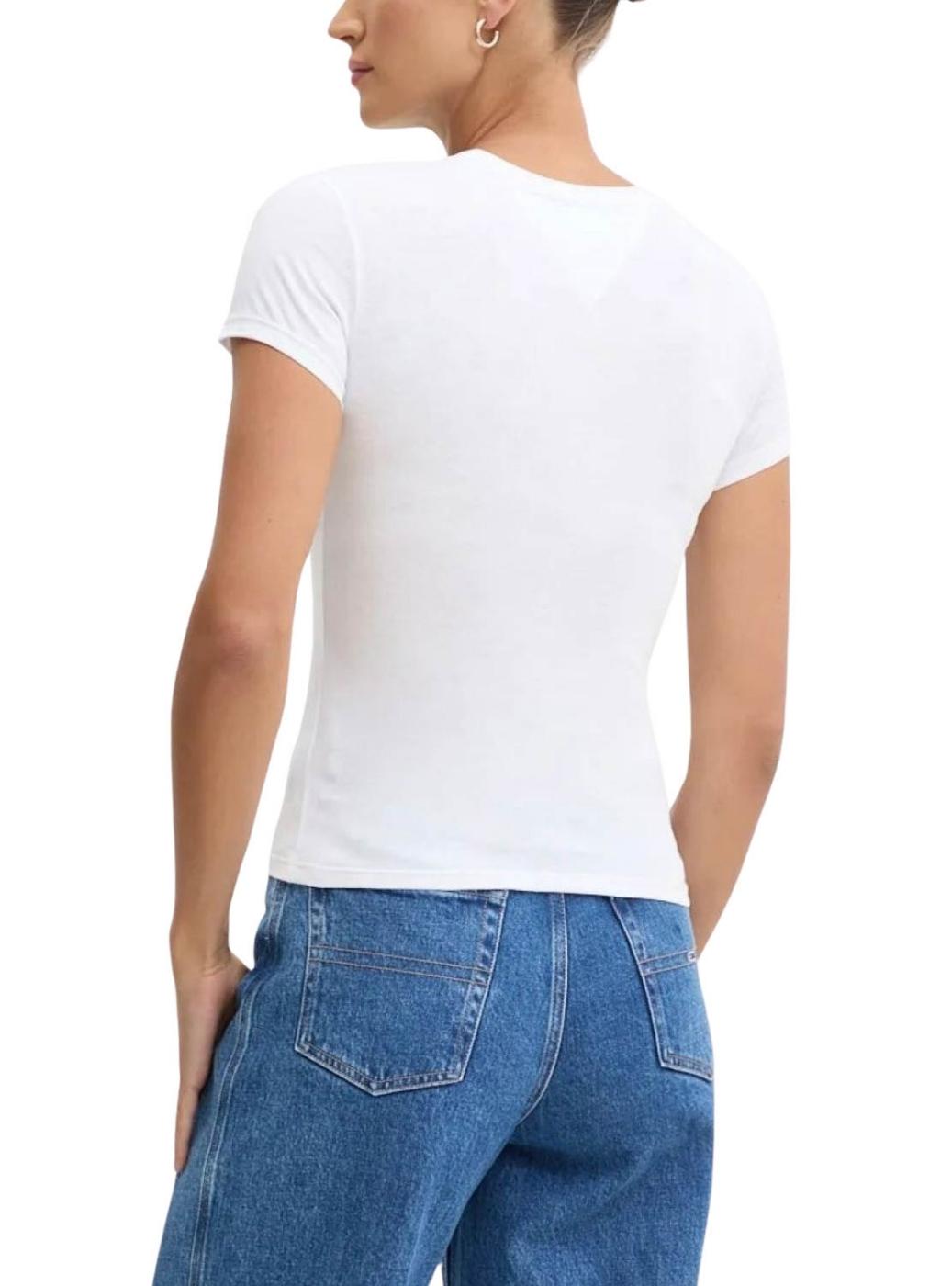 Camiseta Tommy Jeans Slim Linear branca para mulher