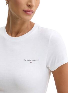 Camiseta Tommy Jeans Slim Linear branca para mulher