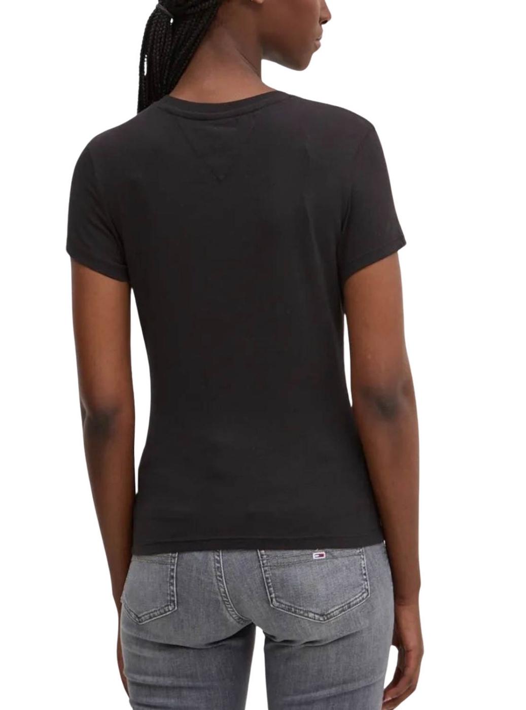 Camiseta Tommy Jeans Slim Linear preta para mulher