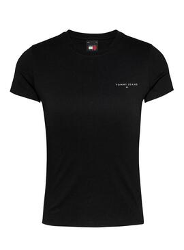 Camiseta Tommy Jeans Slim Linear preta para mulher