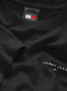 Camiseta Tommy Jeans Slim Linear preta para mulher