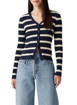 Cardigan Levis Tulip Listras Azul Marinho para mulher