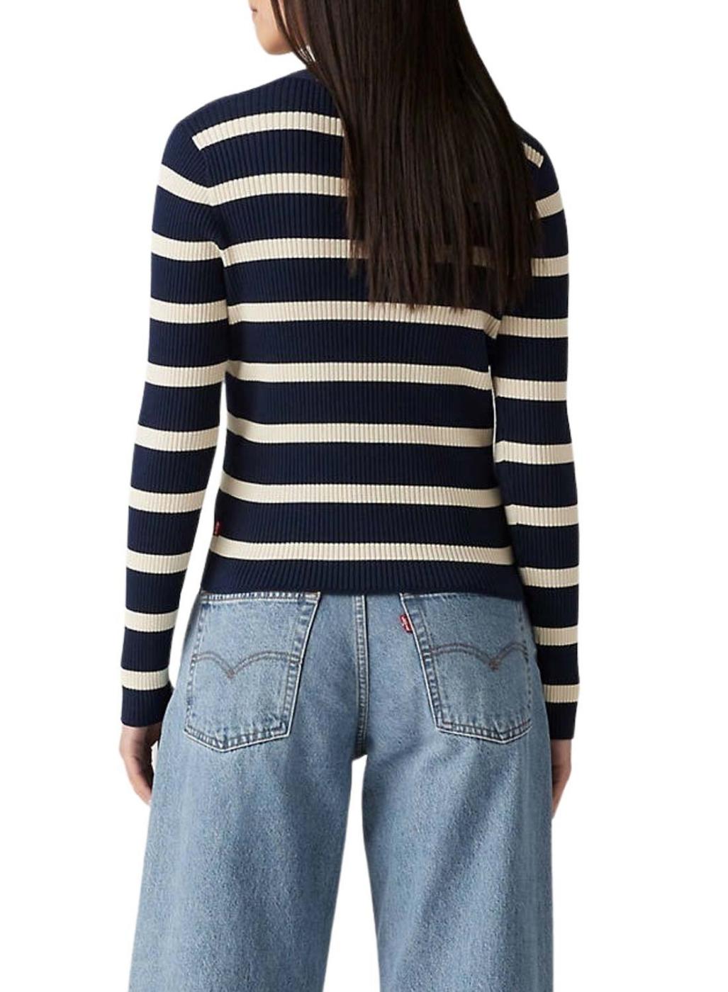 Cardigan Levis Tulip Listras Azul Marinho para mulher