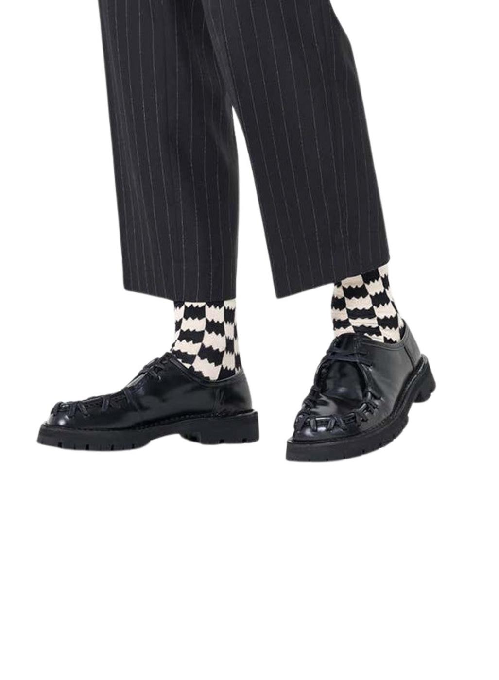 Meias Happy Socks Dizzy Check Preto e Branco para mulher e homem