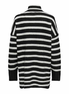 Sweater Only Frida Meio Zíper Listrado Preto para mulheres